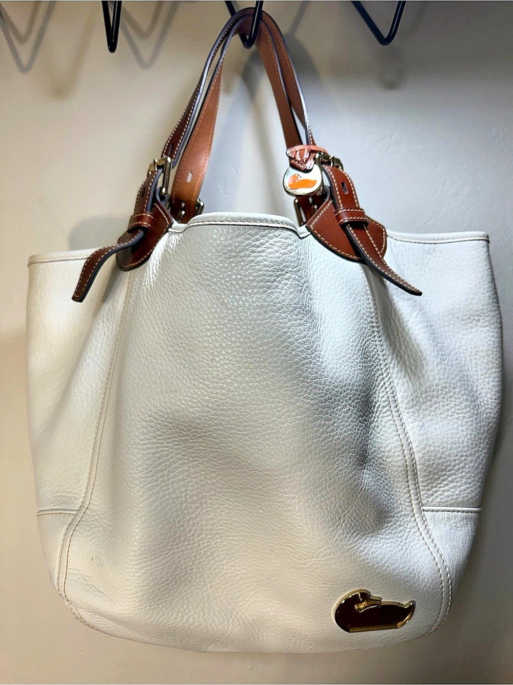 Dooney & Bourke Leather Shoulder Bag in White & Brown